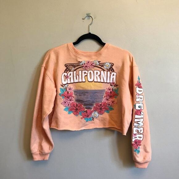Local Scene M crop top sweatshirt California 1970s vibes orange flower - Picture 1 of 7